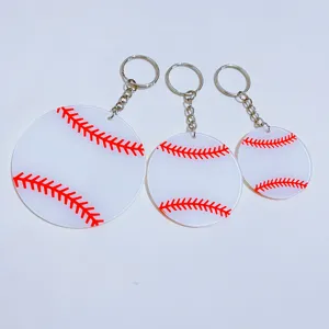 Set of three sizes acrylic baseball keychains with vibrant red double-sided printing