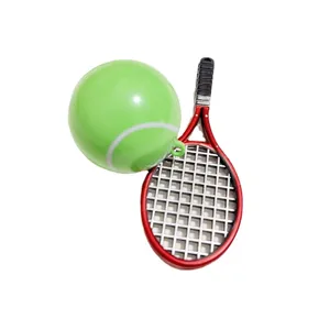 Miniature red tennis racket and green ball keychain sports accessory for outdoor fans