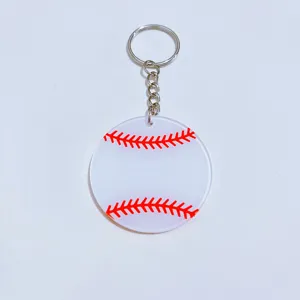 Acrylic baseball keychain with double-sided red stitching pattern for DIY crafts