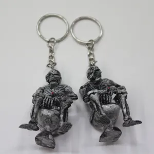 Detailed view of skeleton sitting on toilet keychain for Halloween decoration
