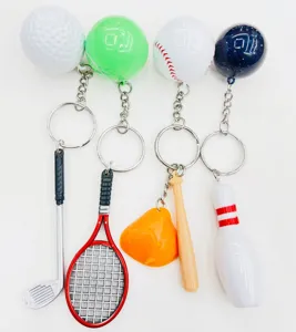 Set of creative mini sports themed keychains featuring golf tennis baseball and bowling