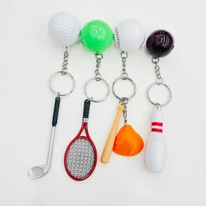 Mini sports theme keychains featuring golf, tennis, baseball, and bowling designs