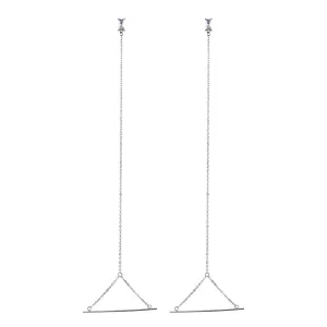Minimalistische zilveren punk oorbellen met lange ketting, zirkoon en staafdetail