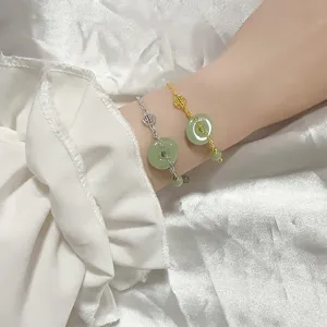 Bracelet De Style Chinois Pour Femmes Boucle De La Paix Jade Néphrite Artificiel Cuivre Plaqué Or Caractère De Bénédiction Bijoux Vintage Mariage