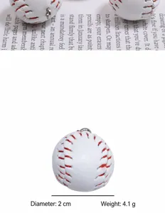 Close-up of mini baseball charm detailing 2cm diameter and 4.1g weight for jewelry DIY.