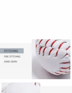 Close-up detail of hand-sewn red stitching on a mini white baseball accessory.