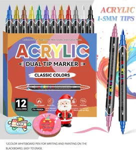 Detailansicht der Acrylmarker mit Doppelspitze und 12 klassischen Farben fur kreatives Malen.