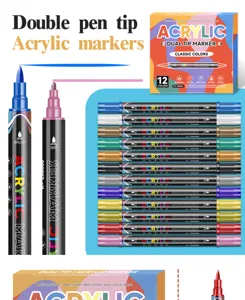 Doppelseitige Acryl-Marker im Set mit 12 klassischen Farben für kreatives Zeichnen.