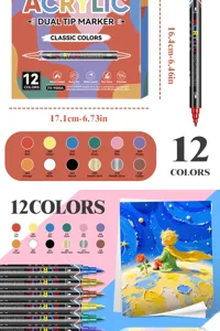 Acrylmarker 12er Set doppelte Spitze wasserfeste Malstifte fuer kuenstlerische Gestaltung.