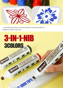 Close-up of three-color permanent marker nib showing 2-10mm wide line thickness