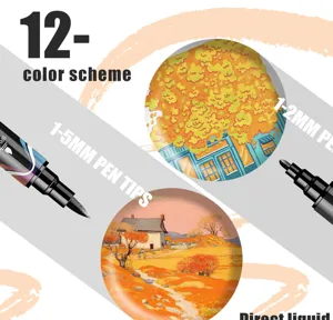 Acrylmarker Detailansicht mit 12er-Farbset, Doppelspitzen 1-5mm und 1-2mm für Kunst.