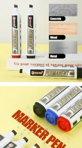 Detailed view of three-color permanent markers showing waterproof ink performance