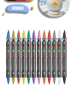 Detailansicht der 12-farbigen doppelendigen Acryl-Marker mit Pinsel- und Feinspitzen.