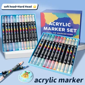 Ensemble De Marqueurs De Peinture Acrylique Double Pointe Professionnel Couleurs Assorties Marqueurs Imperméables Pour Art Dessin