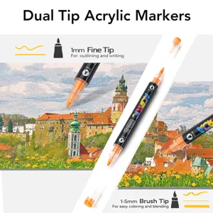 Set de marqueurs acryliques double pointe avec pinceau et pointe fine pour le dessin.