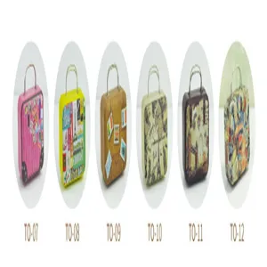 Mini maletas cajas de lata, cajas de almacenamiento decorativas de metal con varios estampados.