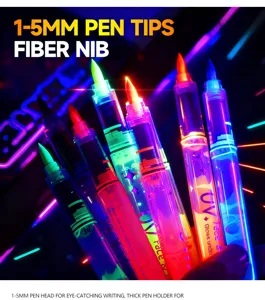 Macro di penne per tatuaggi fluorescenti UV con punte in fibra da 1-5 mm luminose.