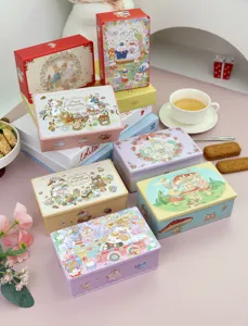 Boîte en métal carrée rectangulaire avec illustration animale pour bonbons de mariage et cadeaux.
