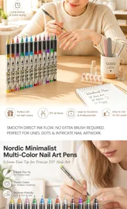 Detail view of professional 0.5mm fine tip multi-color nail art pens used for DIY drawing