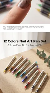 12-color nail art marker set with 0.5mm fine tip for precise DIY manicure painting