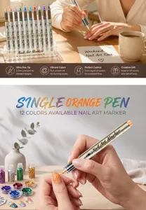Detailed view of 0.5mm direct liquid nail art markers and application on nails.