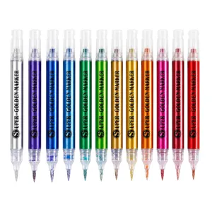 Metallic soft-head marker pen set of 12 colorful brush pens for DIY hand ledger drawing art.
