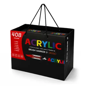 Profi 408 Farben Acryl-Pinselmarker-Set in schwarzer Geschenk-Tragetasche