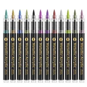 Metallic Acryl Marker Stifte Set mit 12 leuchtenden Farben zum Zeichnen und Basteln.