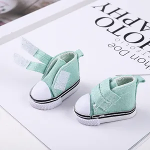 Premium 5cm mintgrüne Miniatur-Leinenschuhe für Puppen mit verstellbarem Klettverschluss