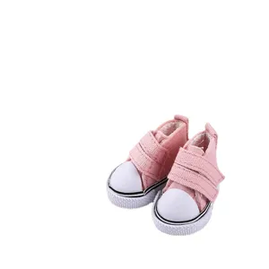 Modische 5cm rosa Puppenschuhe aus Leinwand mit Klettverschluss für BJD- und Baumwollpuppen