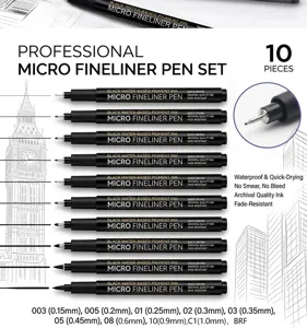 Professional 10-piece micro fineliner pen set with waterproof quick-drying archival ink.