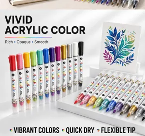 Close-up showing vibrant acrylic markers with flexible brush tips and opaque colors