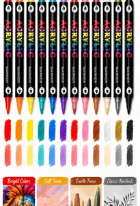 Set de 12 rotuladores acrílicos de doble punta profesionales para pintura y manualidades