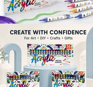 Professional acrylic brush marker sets in 12, 24, and 36 vibrant colors for DIY art crafts