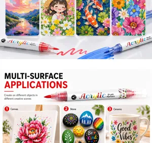 Acrylic brush markers for creative painting on canvas stones and ceramic surfaces with rich colors