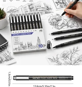 Professional black fineliner pen set for drawing, sketching, and architectural design.