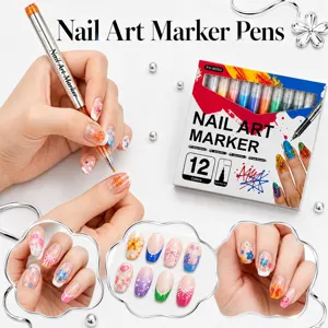12 Farben Nagelkunst Marker Stifte 0.5mm Extra Feine Spitze Professionelle DIY Maniküre