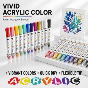 Professional set of vivid acrylic paint markers with flexible brush tips for art