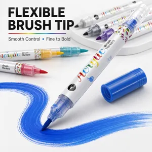 Professional acrylic paint markers with flexible brush tip for smooth coloring detail