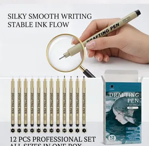 Professionelles 12-teiliges Fineliner-Set in verschiedenen Grössen für Skizzen und Kunstdesign.