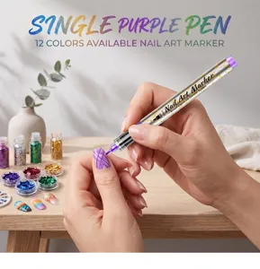 Detailed purple nail art marker pen for drawing precise geometric patterns on nails