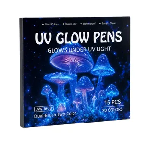 UV glow pens 15pcs 30 colors dual brush body paint markers for festival party makeup art.