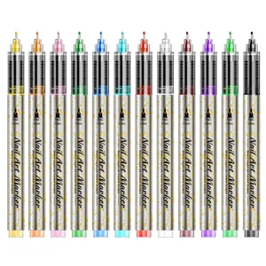 Set of 12 colorful 0.5mm fine tip nail art markers for drawing and DIY manicure designs