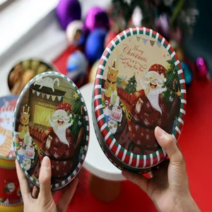 Boîte en fer-blanc ronde de Noël conteneur en métal rouge pour biscuits et bonbons