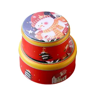 Boîte en métal ronde de Noël pour biscuits bonbons emballage cadeaux boîtes de rangement.