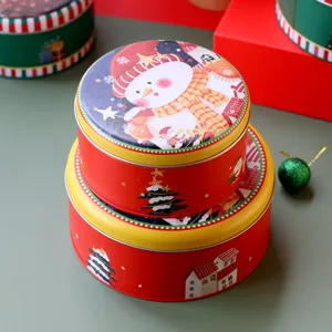 Ensemble de boîtes rondes en fer-blanc de Noël pour emballage de biscuits et cadeaux de fête