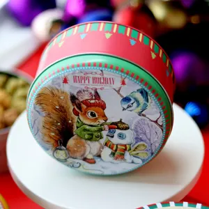 Boite en metal de noel ronde pour biscuits emballage cadeau et conteneur de stockage