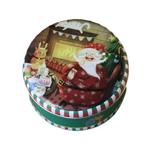 Boîte en fer blanc de Noël ronde biscuits bonbons cadeau emballage stockage métal