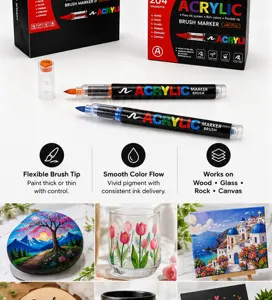 Detailansicht des Acrylmarker-Sets mit lebendigen Farben und flexiblen Pinselspitzen für Kunst.