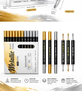 Metallic acrylic marker set with dual tips, ideal for DIY crafts and art projects.